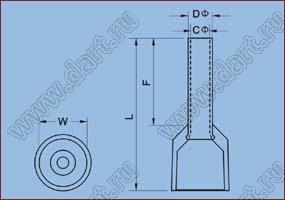 E1518 (НШВИ 1.5–18, TIC-1.5-18) наконечник трубчатый изолированный, для провода A.W.G. #16 сечением 1,5 кв.мм; медь луженая/пластик