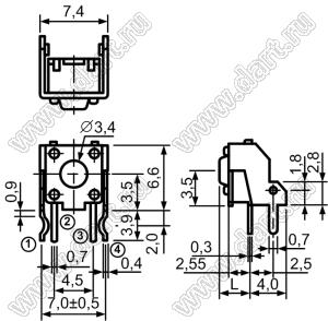 TC-0243-X (TSZJ6685-250AH) кнопка тактовая угловая; 6x6x8,35мм