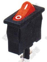 KCD1-110-101O11RBA переключатель клавишный ON-OFF; 21,0x9,5мм; 6A 250V AC; толкатель красный/корпус черный; без подсветки;  маркировка "O I"; терминалы 4,8x0,8мм
