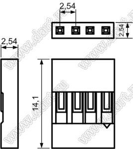 C8-1* 4Y (2226A-04, BLS-04) корпус однорядной розетки на кабель; шаг 2,54мм; полистирол, усиленный стекловолокном UL-94V-2; 4-конт.