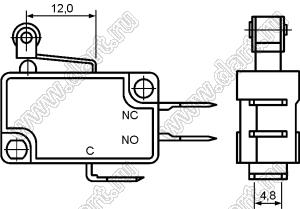 KW11-7-B11DC1B (VM3-05N-160, KW11-7-3) микропереключатель концевой с роликом на рычаге 14мм