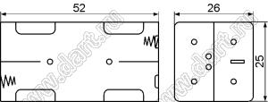 BH443-1D отсек батарейный; AAAx4; 52x26x25мм; с лепестками под провод; открытый