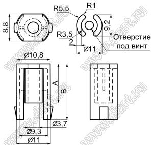 DVDS-12 фиксатор платы с защелкой в шасси; A=12,7мм; B=18,1мм; нейлон-66 (UL); натуральный