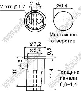 LED5-10 держатель 5мм светодиода на панель; черный; C=5,7мм; нейлон-66 (UL)