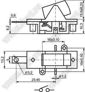 KCD1-121-101OEE переключатель клавишный ON-OFF; 21,0х15,0мм; 6A 250VAC/10A 125VAC; толкатель зеленый/корпус зеленый; без подсветки;  маркировка - нет; терминалы мм