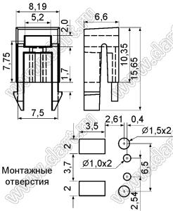 LEK-520 держатель прямоугольного светодиодов на плату угловой; нейлон-66 (UL); черный