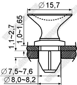 DL-11POM защелка дверцы; A=7,5...7,6мм; B=8,0...8,2мм; G=2,1...4,35мм; L=10,5мм; T=1,0...1,65мм; POM (UL); натуральный