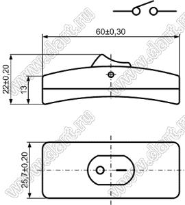 KCD1-112-101O2BB переключатель клавишный ON-OFF; 60,0x25,7мм; 6A 250V AC  10A 125V AC; толкатель черный/корпус черный; без подсветки;  маркировка "O I"; терминалы на провод