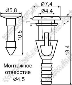 FSP-1 пистон монтажный для вентиляторов противошумный; нейлон-66 (UL) + термопластичный эластомер TPE; черный