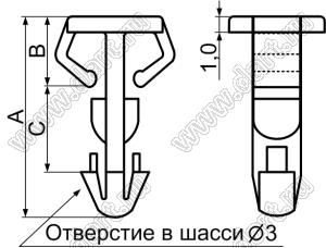 MCC-1 пистон крепежный; A=12,5мм; нейлон-66 (UL); натуральный