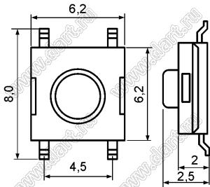 TD-08XB-X (TVEM04) кнопка тактовая SMD; 6x6x2,5мм