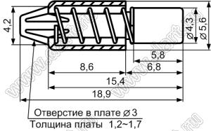HSR-1 пистон крепежный; A=4,3мм; C=8,6мм; черный; нейлон-66 (UL)