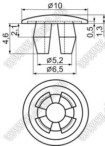 MBT6-2 пистон монтажный; L=4,6мм; d отв.=6,0мм; нейлон-66 (UL); натуральный