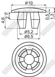 MBT6-2 пистон монтажный; L=4,6мм; d отв.=6,0мм; нейлон-66 (UL); натуральный