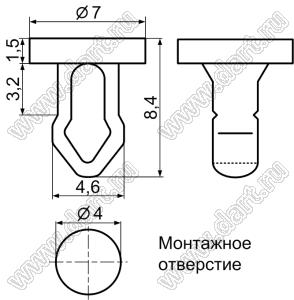 MBT-2 пистон монтажный; L=8,4мм; d отв.=4,0мм; нейлон-66 (UL); черный