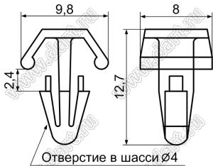 MB-10 пистон монтажный; L=12,7мм; d отв.=4,0мм; нейлон-66 (UL); натуральный