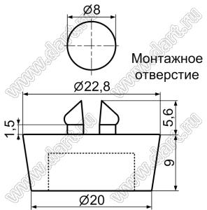 GL-4 ножка приборная с защелкой в отверстие; 22,8x9,0мм; полиэтилен PE; черный