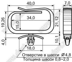 CHD15-34 фиксатор жгута проводов с защелкой в панель; нейлон-66 (UL); черный