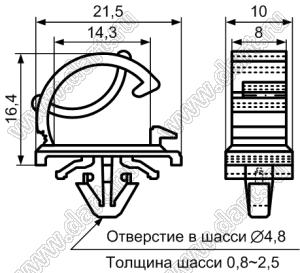 WLO-3 зажим плоского шлейфа с защелкой в панель; A=21,5мм; B=14,3мм; D=16,4мм; нейлон-66 (UL); натуральный