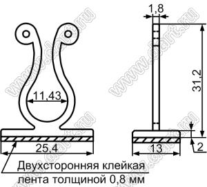 KLF-11(3M) зажим проводов на самоклеящейся площадке; A=31,2мм; 25,4x13,0мм; нейлон-66 (UL); натуральный