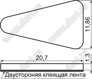 TF201113 ножка приборная треугольная, самоклеящаяся; H=1,3мм; резина; черный