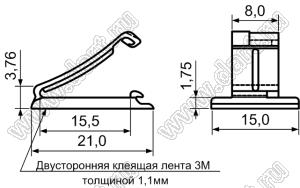 WDF-2(3M) зажим проводов на самоклеящейся площадке; 15,0x21,0мм; нейлон-66 (UL); черный