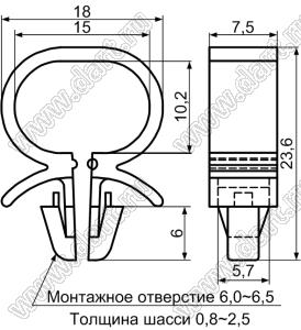 OCCB-15 зажим проводов с защелкой в панель; нейлон-66 (94V-2); нейлон-66 (UL); черный