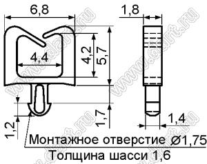 MWS-16 фиксатор жгута проводов с защелкой в панель; нейлон-66 (UL); натуральный