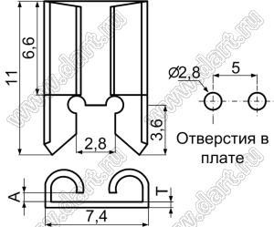 PCFS2505 терминал для ножевой клеммы 6,35 мм (0,250”) для пайки в печатную плату; латунь луженая; 0,5мм