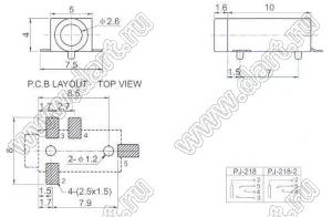 PJ-218 гнездо моно 2,5 мм SMD