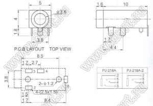 PJ-218A гнездо моно 2,5 мм 4 контакта