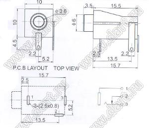 PJ-302 гнездо стерео 3,5 мм