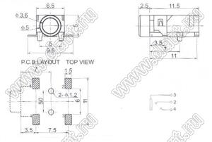 PJ-321AW гнездо моно 3,5 мм SMD на плату белое