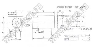 DC-003-1.3 (DJK-07D) гнездо питания угловое в плату D=3,8mm; d=1,3мм