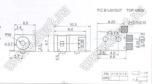 DC-045-1.3 гнездо питания D=3,7мм; d=1,3мм SMD