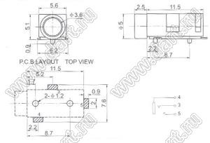 PJ-326 гнездо SMD моно 3,5 мм