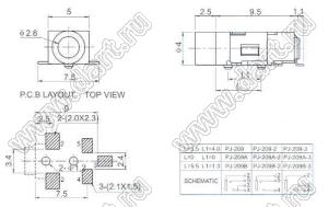 PJ-209 гнездо SMD стерео 2,5 мм