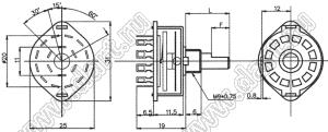 SR25N-1-3-2-6-15F-0 переключатель галетный 2П3Н на провод, вал с лыской, длина 15мм