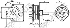 SR25P-1-4-3-15F переключатель галетный 3П4Н в плату, вал с лыской, длина 15мм