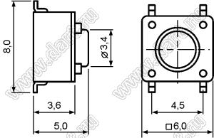TD-06XA-X T/R кнопка тактовая SMD; 6,0x6,0x5,0мм