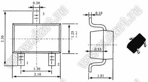 DTC144ES (SOT-323) транзистор цифровой; NPN; Uкэ=50В; Iк=30мА; R=R1=R2=47кОм