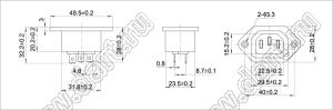 SP-864C2 (R-302, 2608) 10A розетка IEC60320(C13) сетевого питания на винтах на панель; I=10А