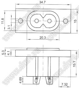 SP-865S2-1 вилка IEC60320(C8) сетевого питания на винтах на панель