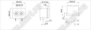 SP-865E3 вилка IEC60320(C8) угловая сетевого питания с защелками на панель и для пайки в плату