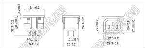 SP-864C1 (R-302SN, AS-02-1) розетка IEC60320(C13) сетевого питания с защелками на панель