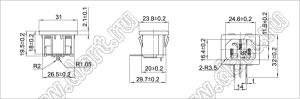 SP-864B1 (R-301SN(12)) вилка IEC60320(C14) угловая сетевого питания с защелками на панель, для пайки в плату