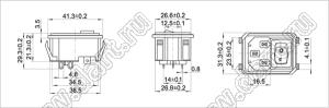 SP-861B1B10 вилка IEC60320(C14) сетевого питания с выключатетелем и защелками на панель толщиной 1,3мм