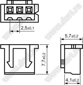 A2501-03Y (XHP-03, CHU-03, DS1069-03FCW, HK-03, PWC10-03-F) корпус розетки на провод; шаг 2,50мм; N=3-конт.; 2,50мм