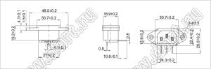 SP-864B2 вилка IEC60320(C14) угловая сетевого питания на винтах на панель и пайки в плату