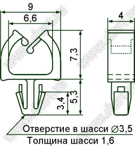 MWS-10 фиксатор жгута проводов с защелкой в панель; нейлон-66 (UL); натуральный